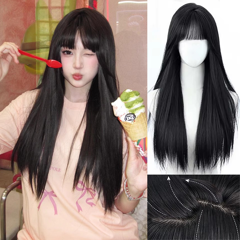 Synthetic Korean Black Long St - đánh giá và giá Anime Cosplay Girl With Black Hair